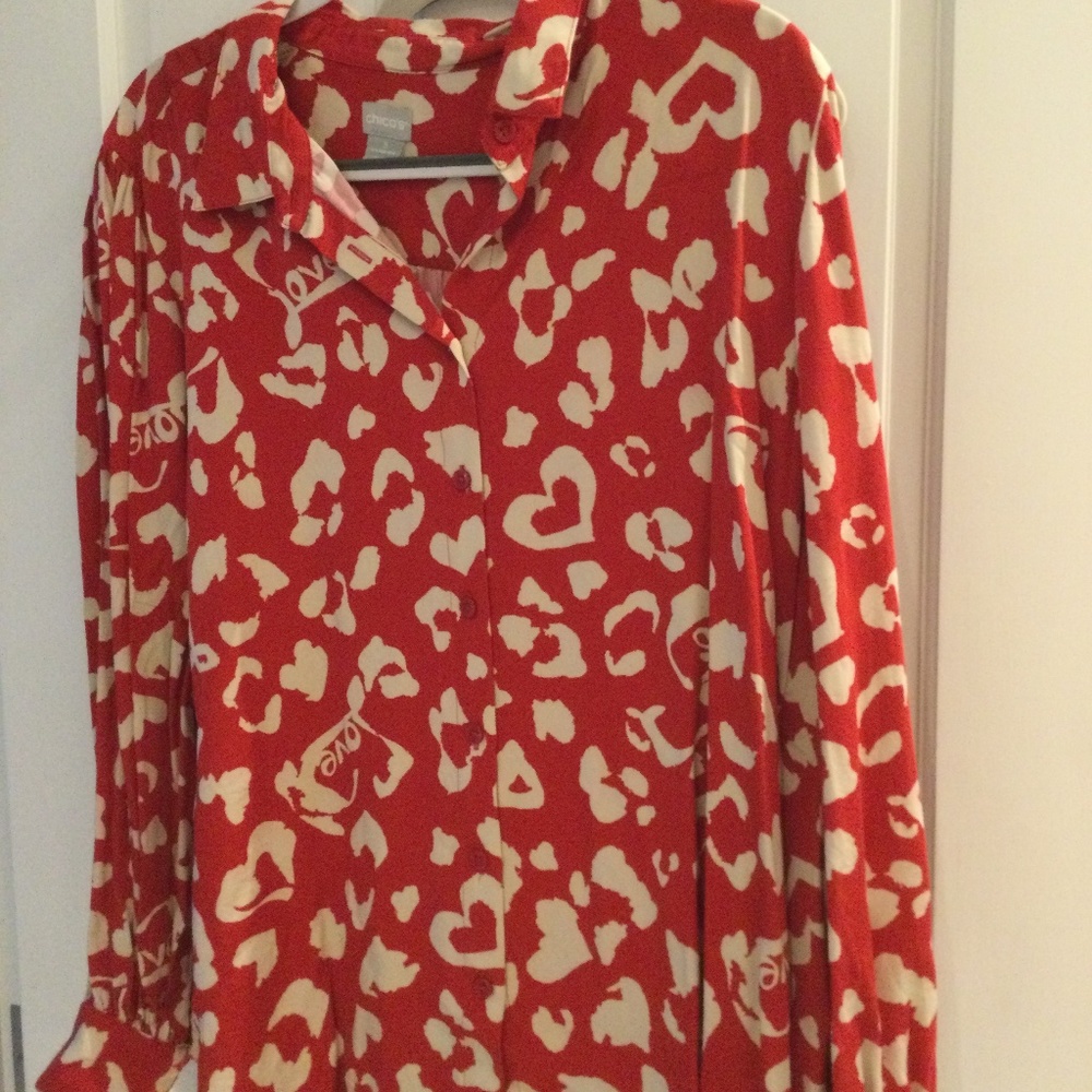 Chico’s red “Love” shirt, size 3 (XL)